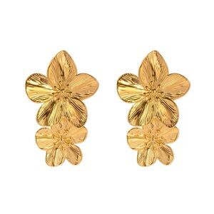 Golden Blossom Double Flower Earrings
